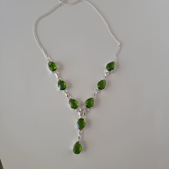 Vibrant Green Simulated Gemstone Necklace - Sterling Silver Statement Jewelry - Picture 6 of 7